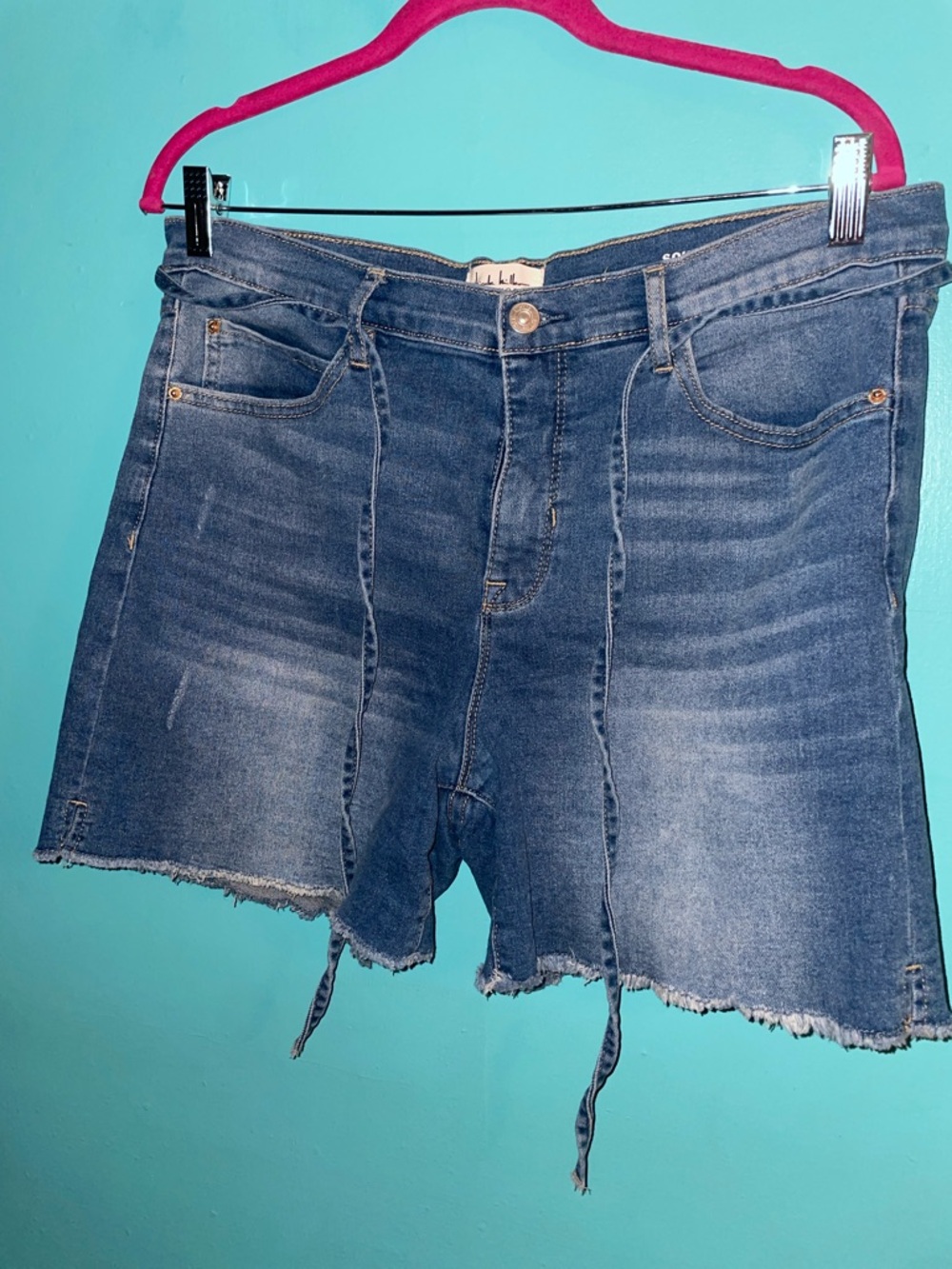 Nicole Miller Raw Hem High-Rise Denim Shorts - Blue - Picture 2 of 12